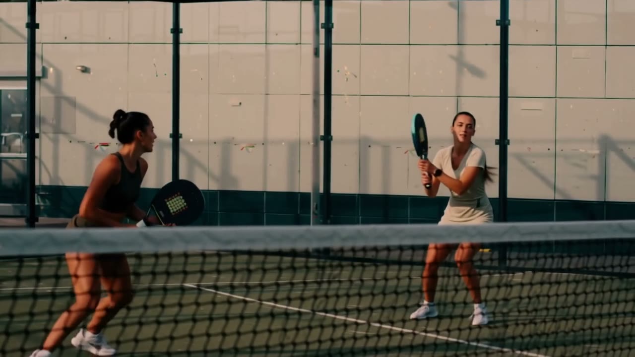 Two adults playing a padel rally